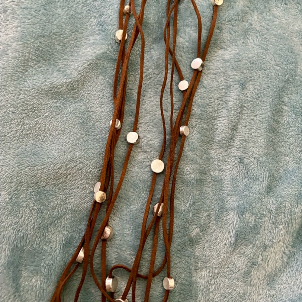 Long suede and silver necklace